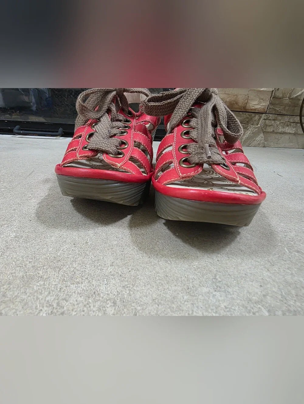 Fly London Mousse Lace Up Leather Sandals Red Size 39/9